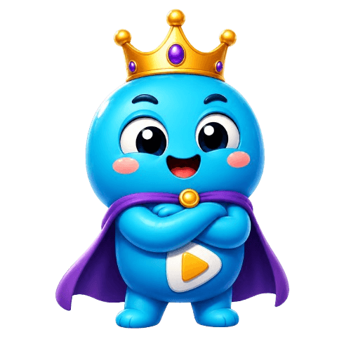 The mascot wearing a golden crown and cape